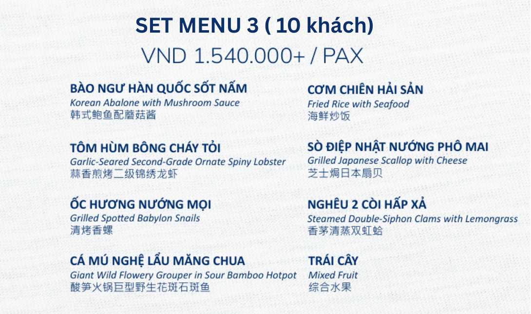 Set menu 3 (10 khách) -1.540.000 đ /khách
