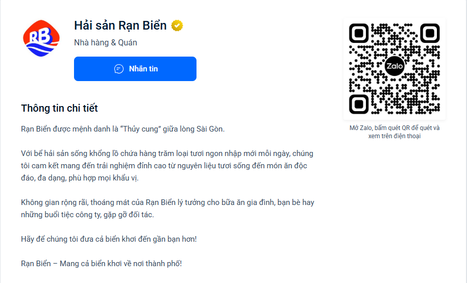 Hải Sản Rạn Biển Zalo OA